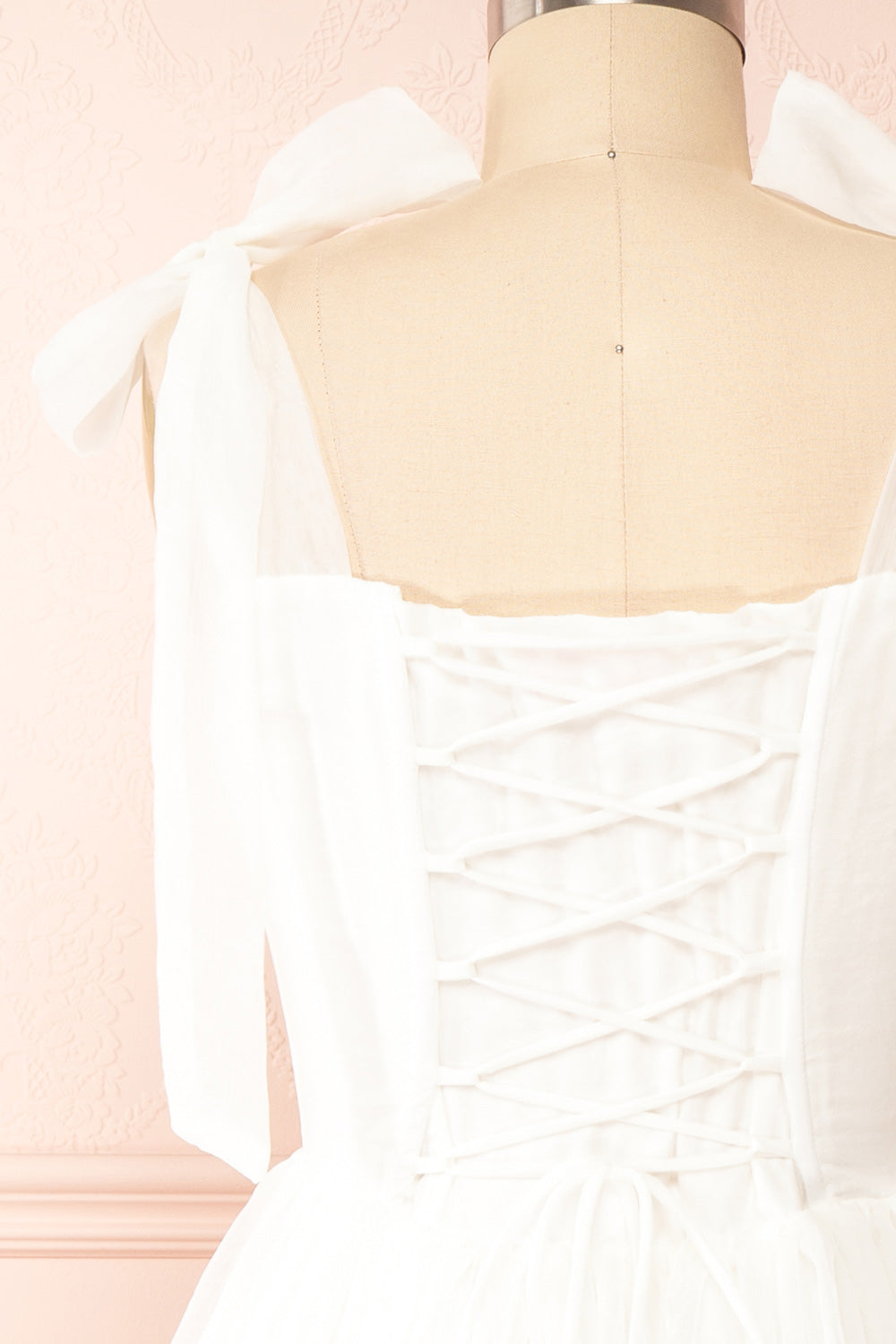 Siena Ivory Tired Tulle Midi Dress | Boutique 1861 back close-up