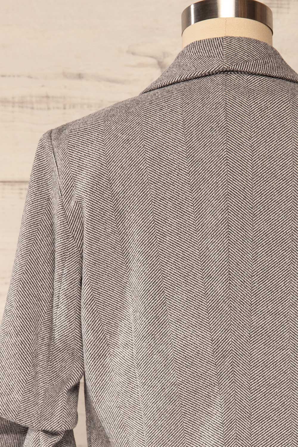 Sigtuna Black and Grey Open Front Chevron Blazer | La petite garçonne back close up