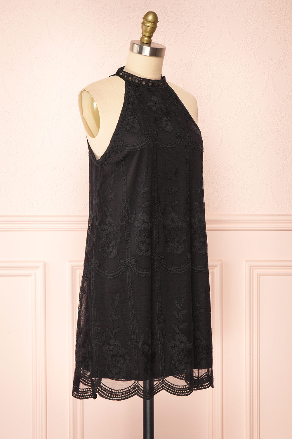 Silens Black Short Sleeveless Lace Halter Dress | Boutique 1861 side view