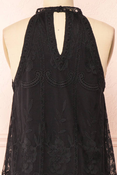 Silens Black Short Sleeveless Lace Halter Dress | Boutique 1861 back close-up