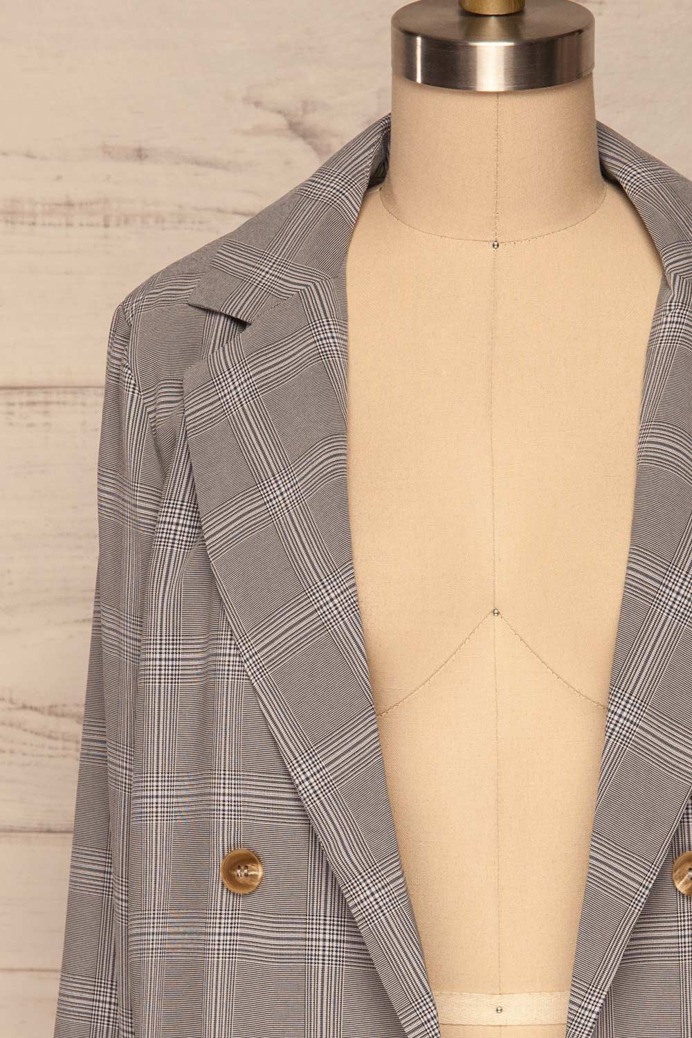 Skerries Gris Grey Plaid Blazer | Veston front close up open | La Petite Garçonne