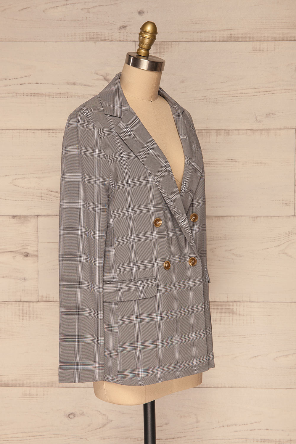 Skerries Gris Grey Plaid Blazer | Veston side view | La Petite Garçonne