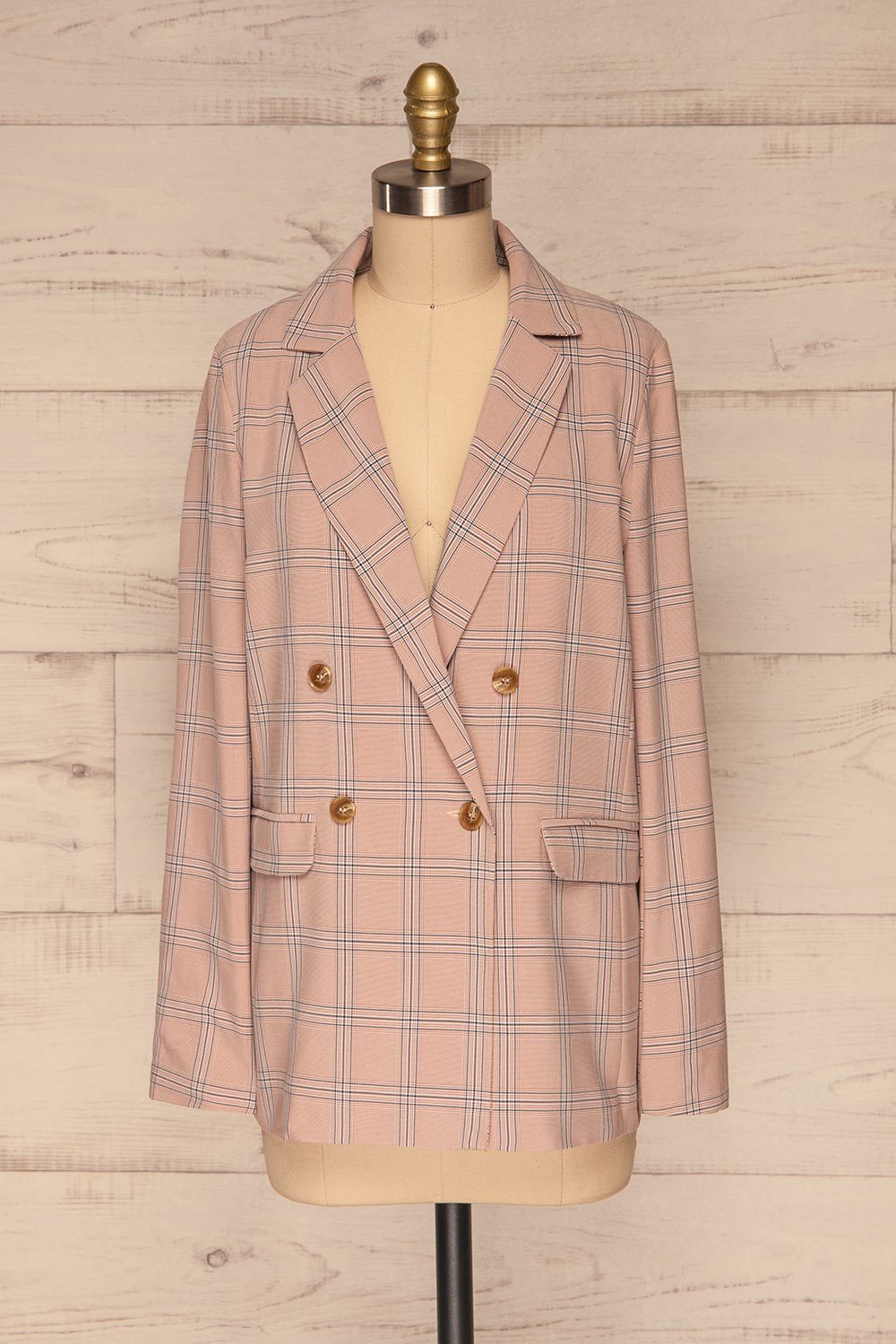 Skerries Rose Pink Plaid Blazer | Veston front view | La Petite Garçonne