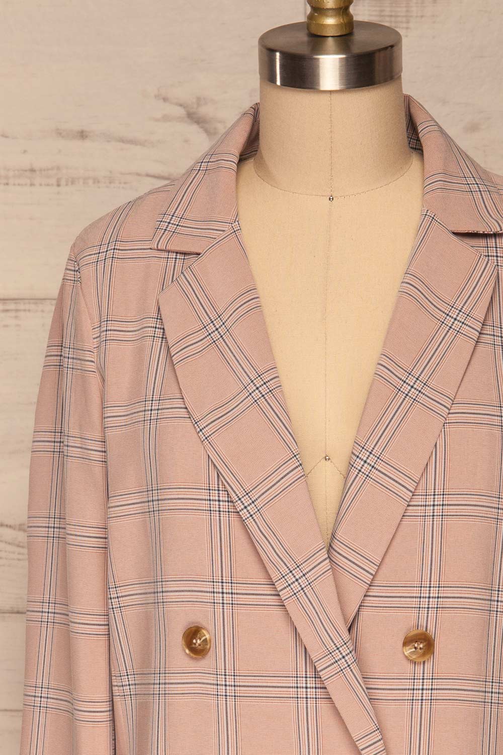 Skerries Rose Pink Plaid Blazer | Veston front close up | La Petite Garçonne