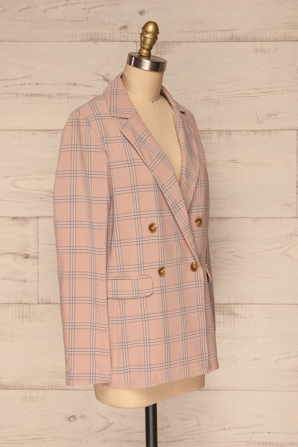 Skerries Rose Pink Plaid Blazer | Veston side view | La Petite Garçonne