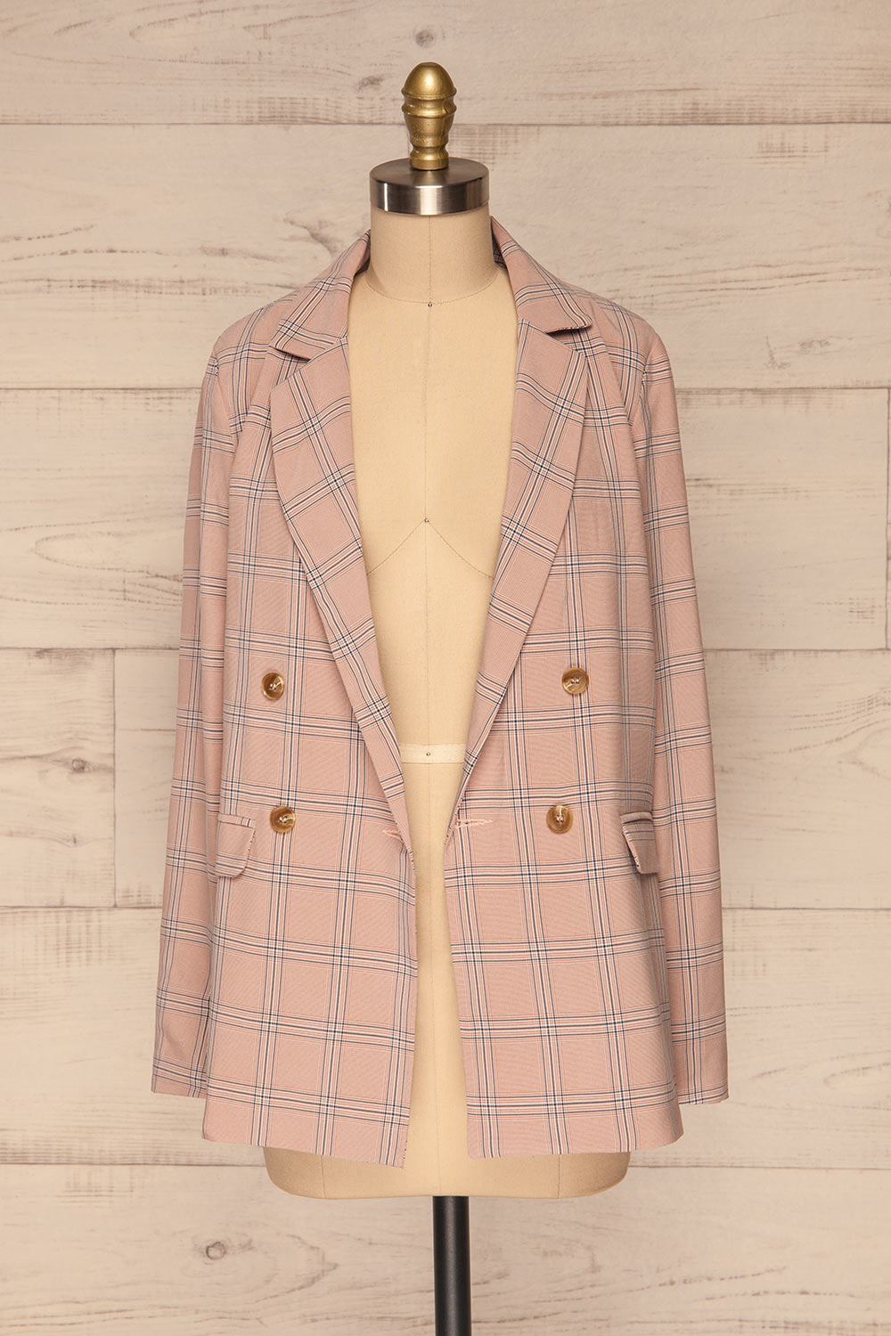 Skerries Rose Pink Plaid Blazer | Veston front view open | La Petite Garçonne