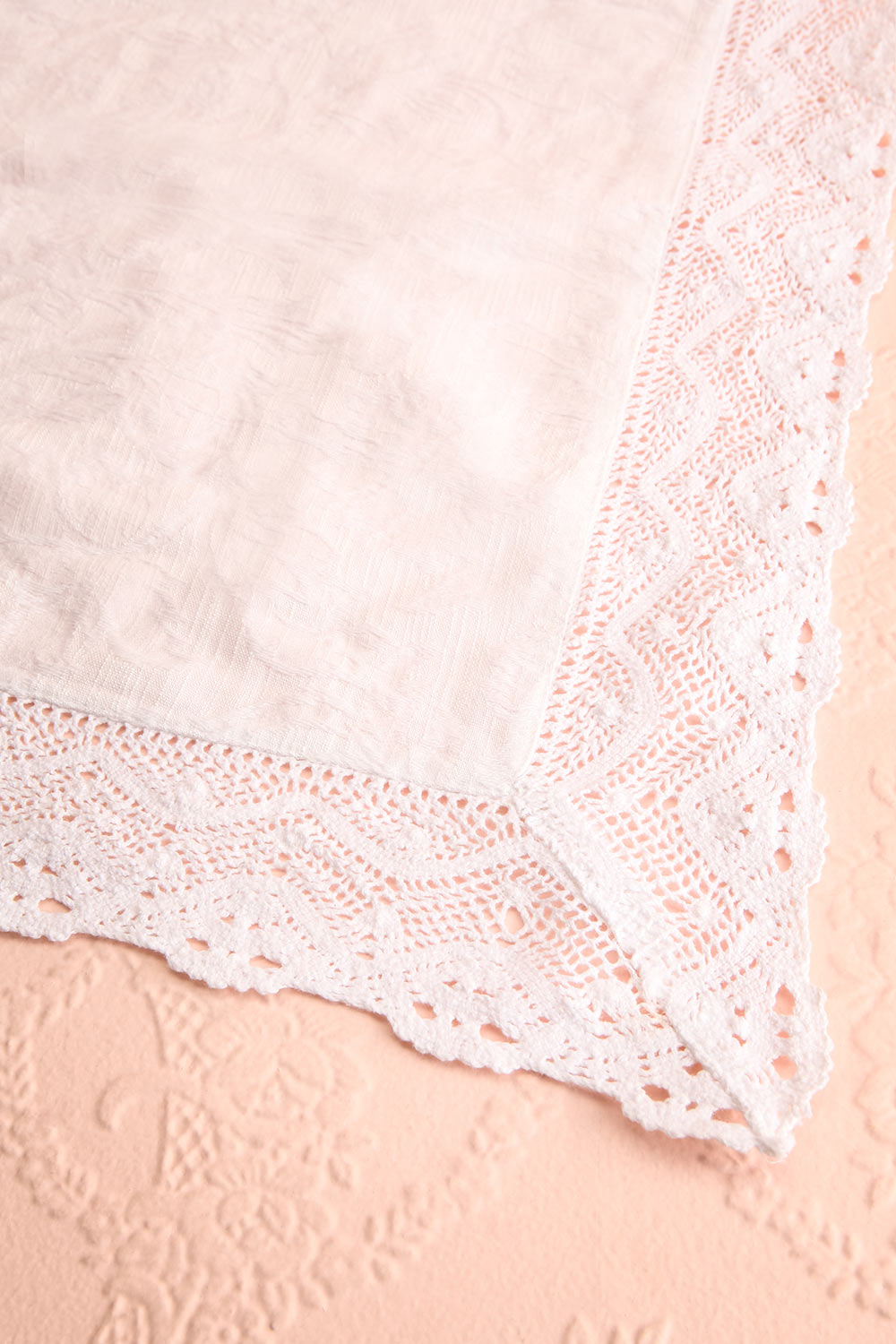 Jacquard Tablecloth Ivory w Crochet Lace Trim | Boutique 1861