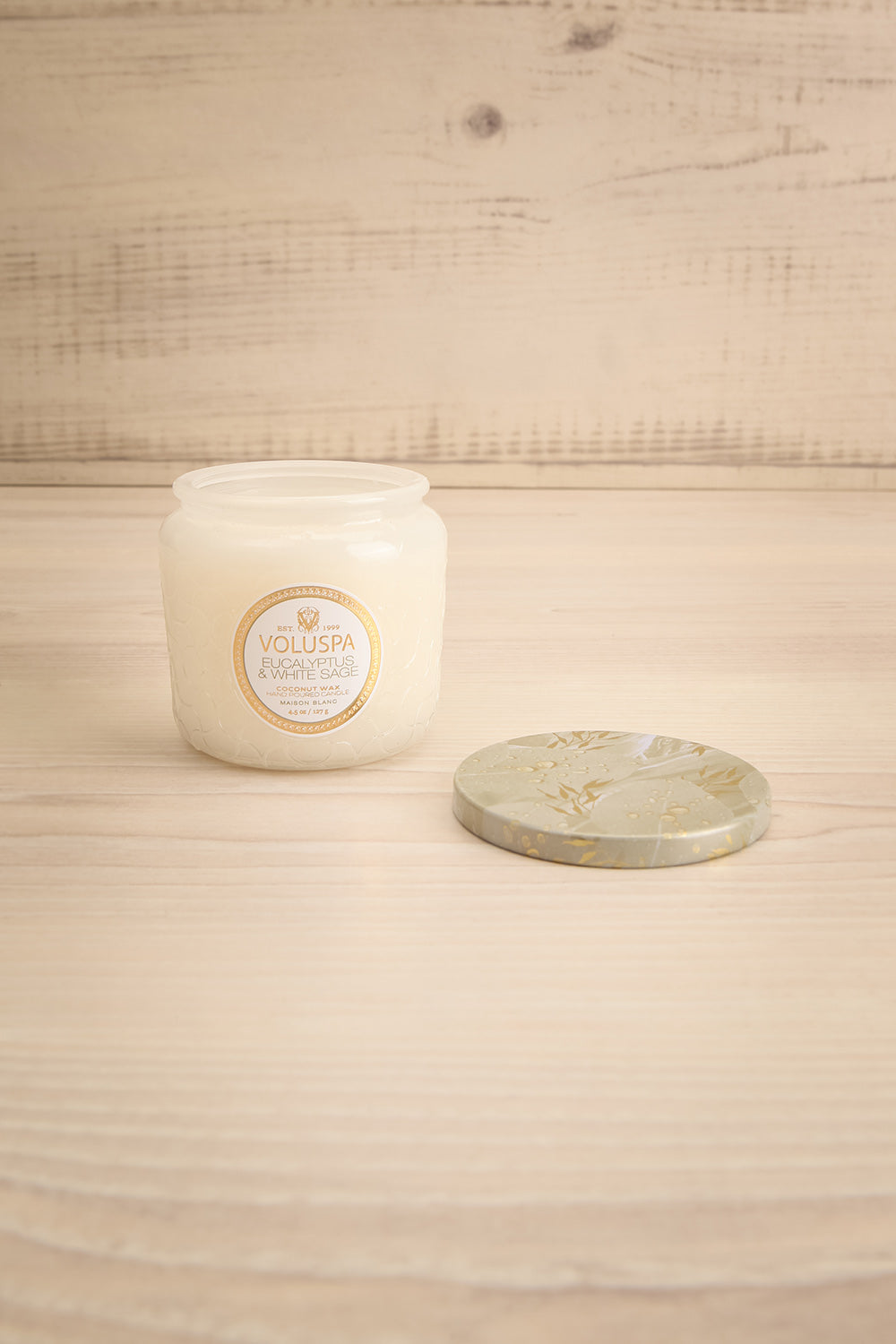 Eucalyptus & White Sage Small Textured Candle | Maison garçonne open view