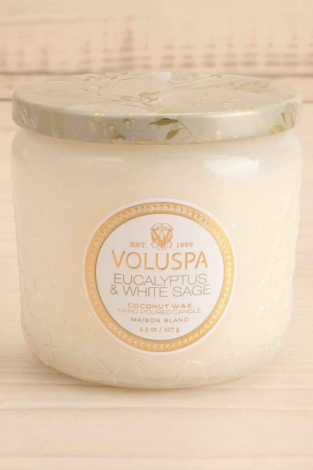 Eucalyptus & White Sage Small Textured Candle | Maison garçonne close-up