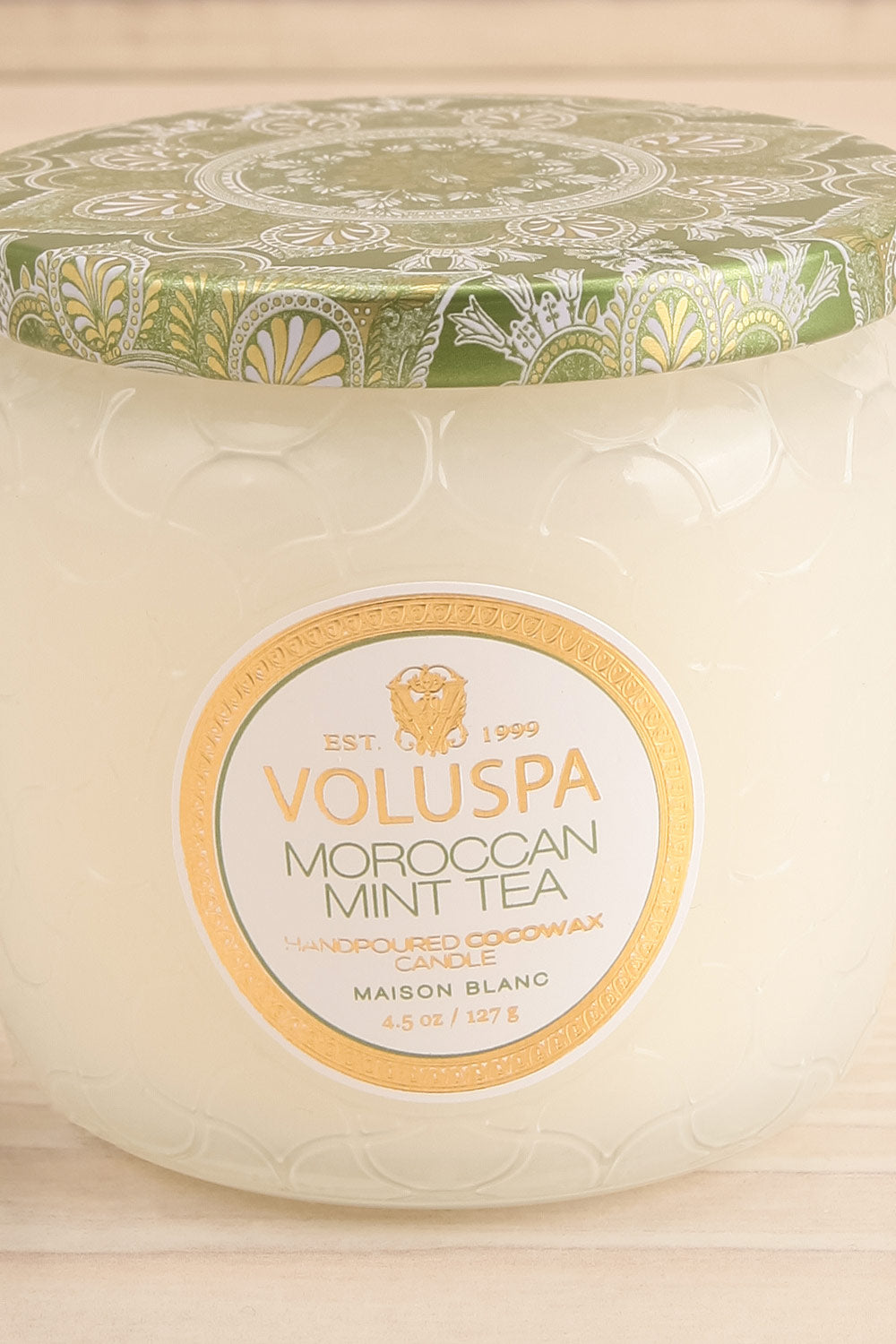 Small Textured Candle Moroccan Mint Tea by Voluspa | La petite garçonne closed close-up