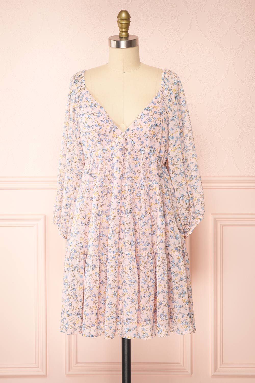 Snofried Pink Long Sleeve V-Neck Floral Dress | Boutique 1861 front view