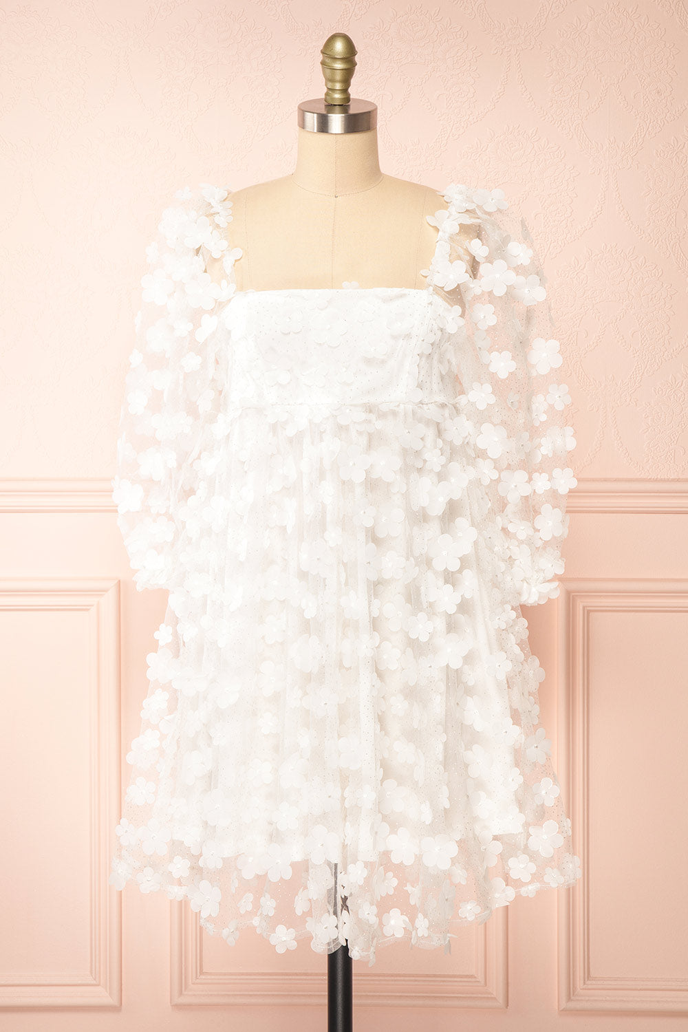 Snorri White Babydoll Dress w/ Flowers | Boutique 1861 front view