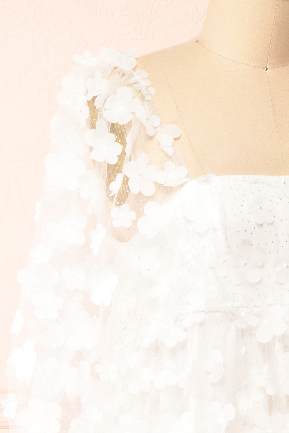 Snorri White Babydoll Dress w/ Flowers | Boutique 1861 side close-up