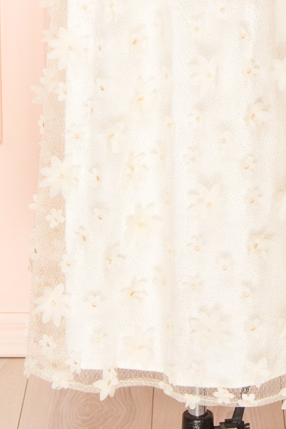 Solene White Midi Tulle Dress w/ Floral Appliqués | Boutique 1861 bottom