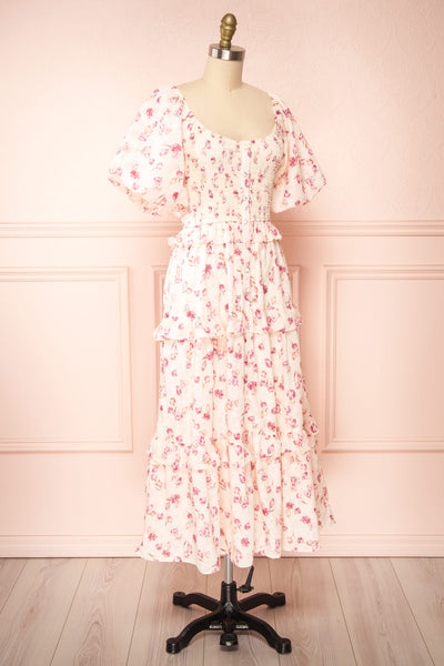 Splendidum Tiered Floral Midi Dress w/ Ruffles | Boutique 1861 -side view