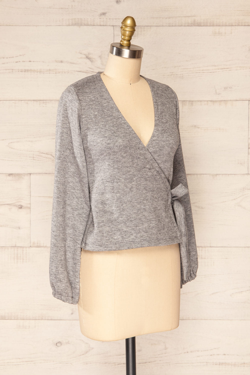 Steria Grey Lantern Sleeve Wrap Top | La petite garçonne side view