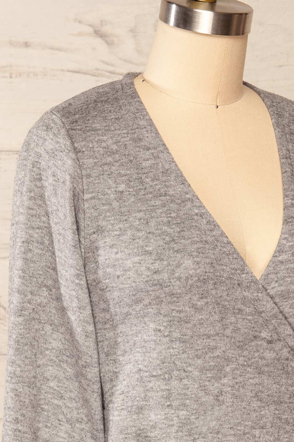 Steria Grey Lantern Sleeve Wrap Top | La petite garçonne side close up