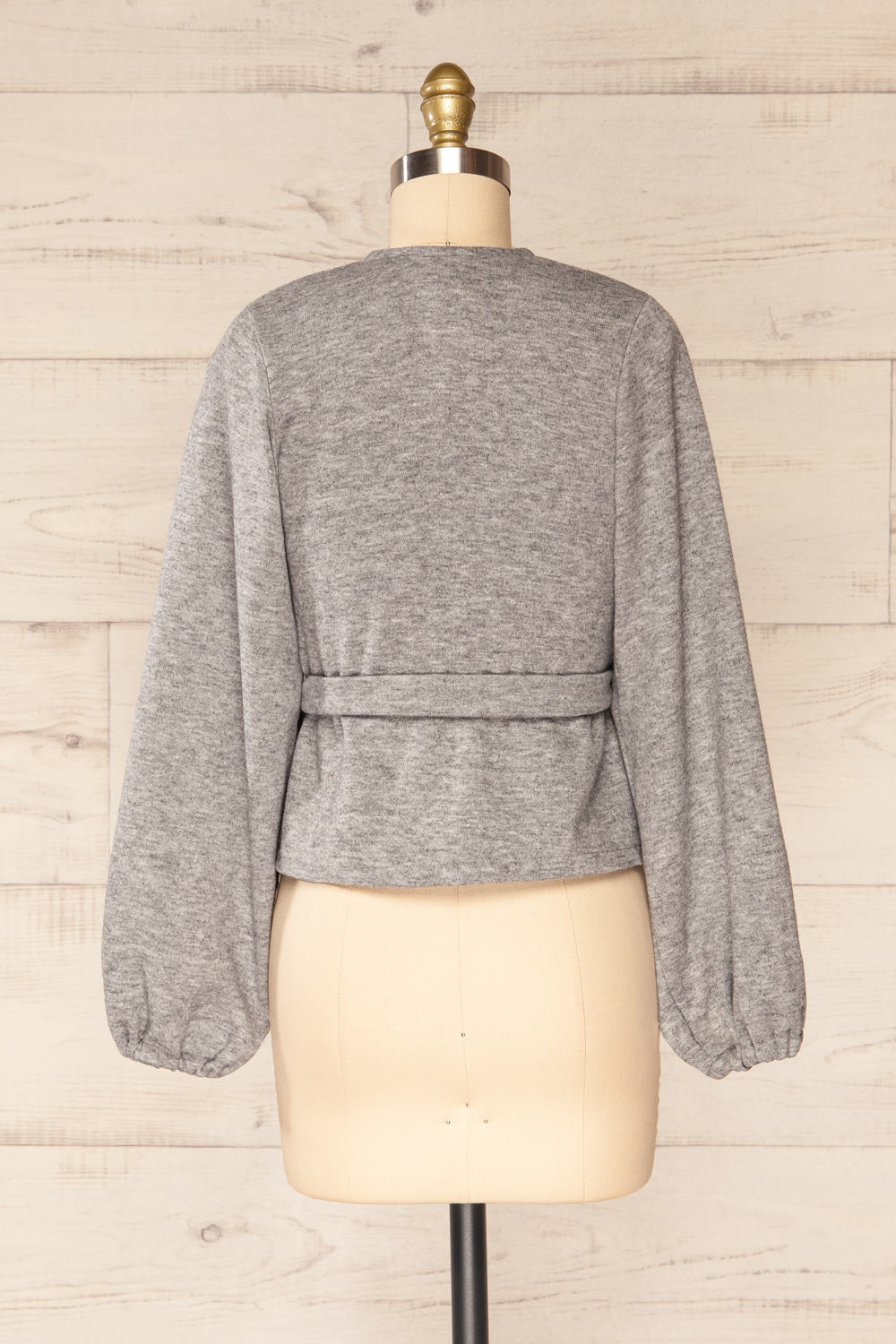 Steria Grey Lantern Sleeve Wrap Top | La petite garçonne back view