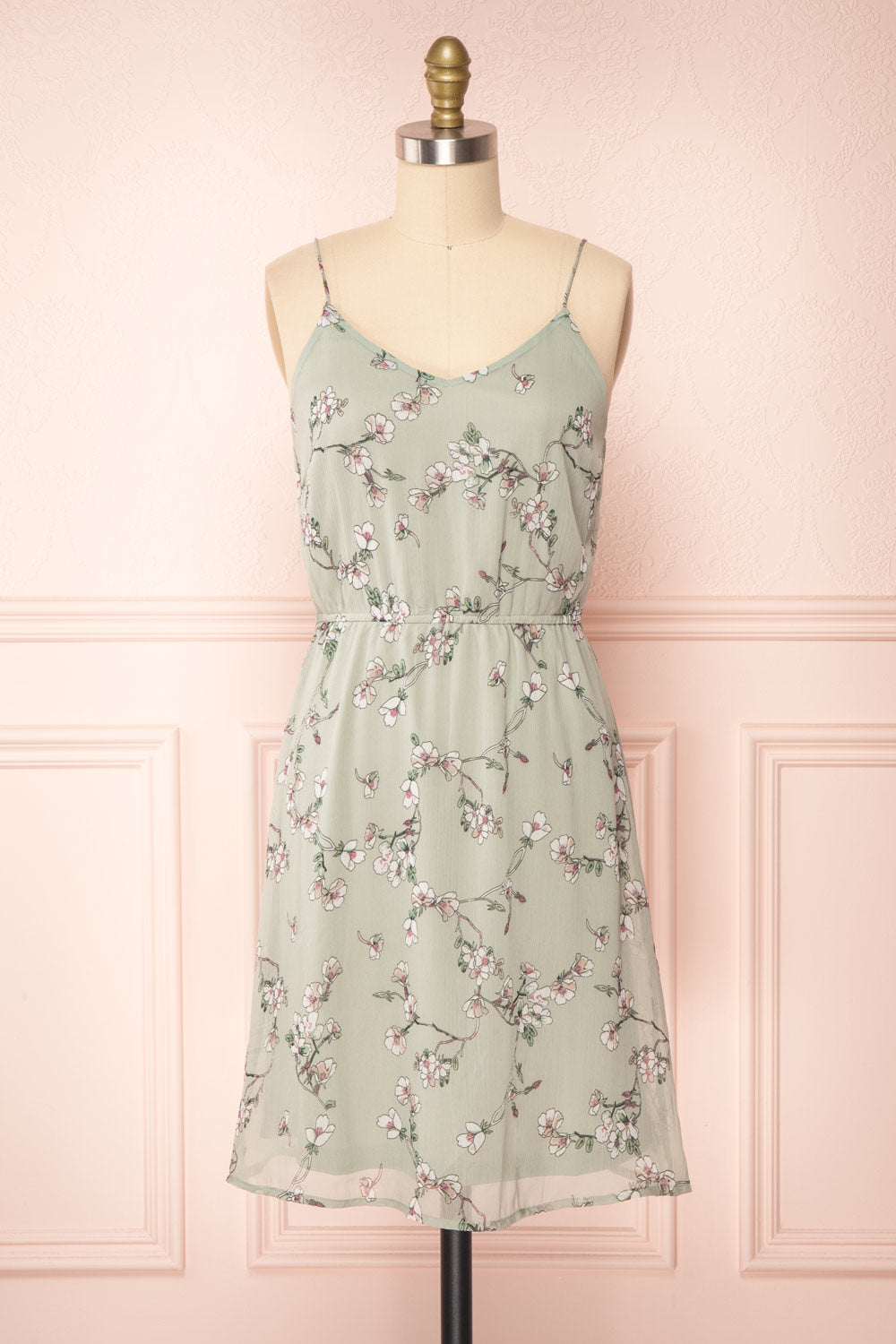 Stine Mint Short Floral Dress w/ Thin Straps