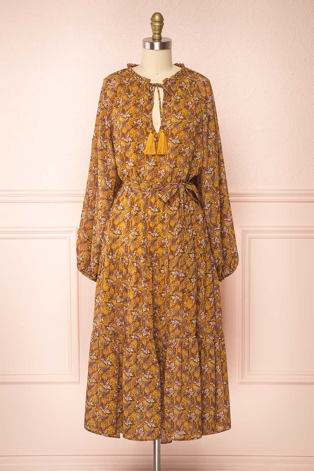 Sukenosuri Midi Dress w/ Puff Long Sleeves | Boutique 1861
