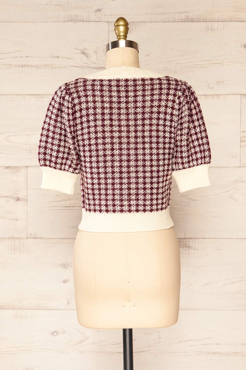 Sveti Burgundy Cropped Cardigan w/ Puff Sleeves | La petite garçonne back view
