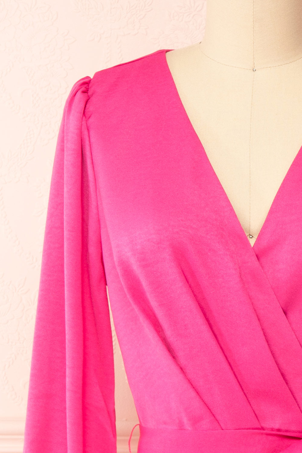 Sylvana Fuchsia Long Sleeve Cocktail Dress | Boutique 1861 front close-up