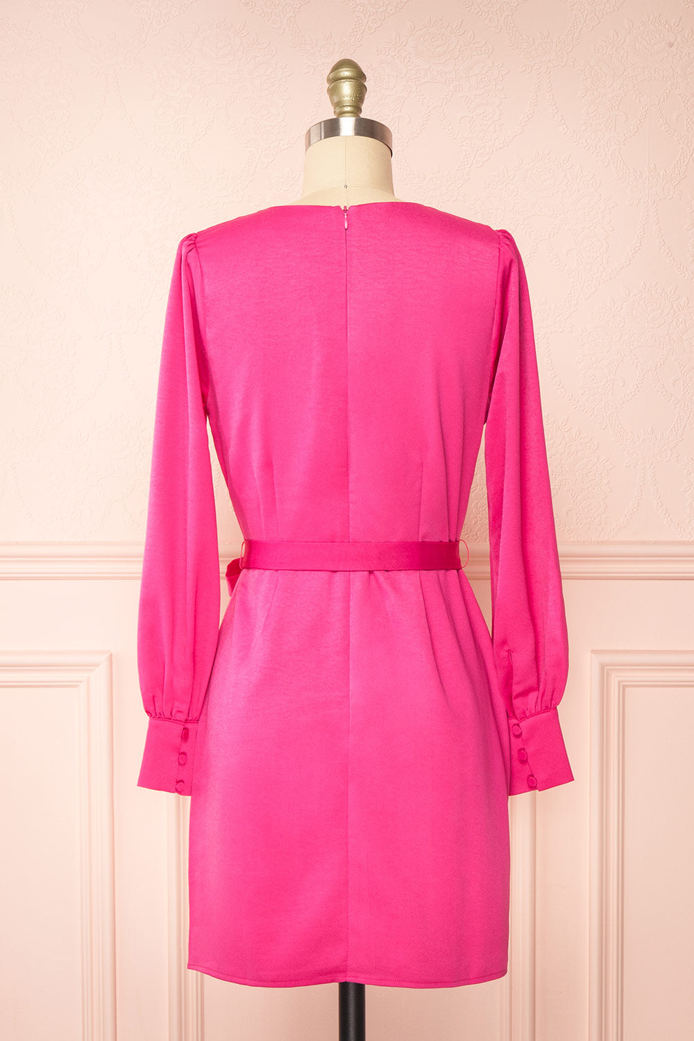 Sylvana Fuchsia Long Sleeve Cocktail Dress | Boutique 1861 back view