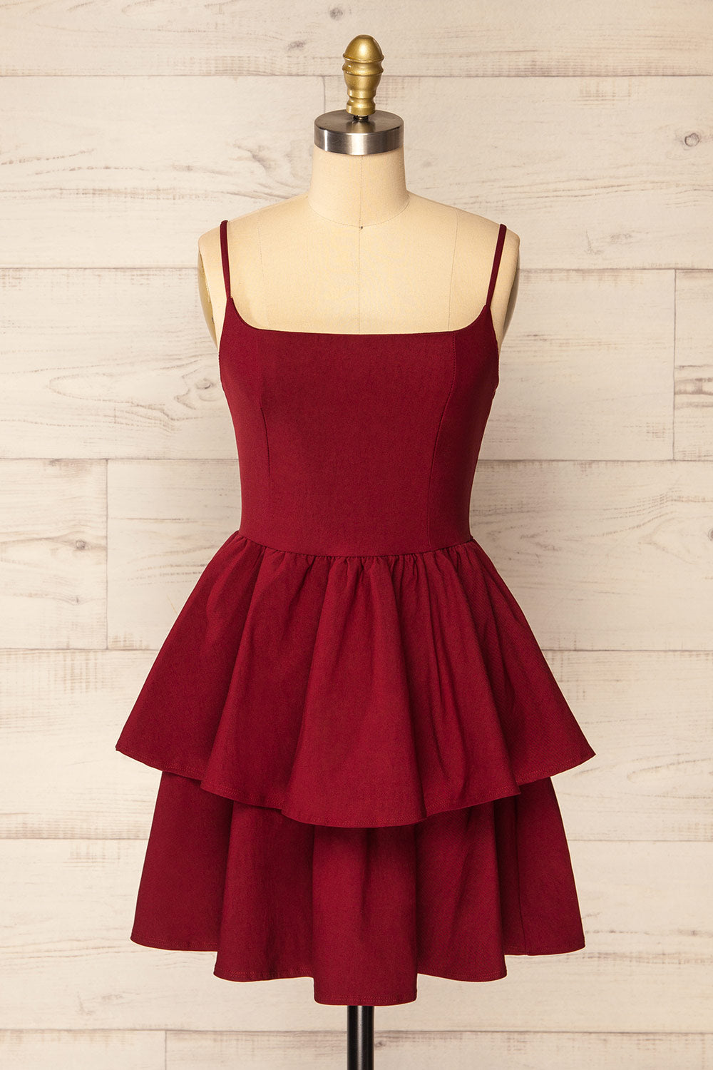 Tallemaja Burgundy Short Tiered A-Line Dress | La Petite Garçonne front view