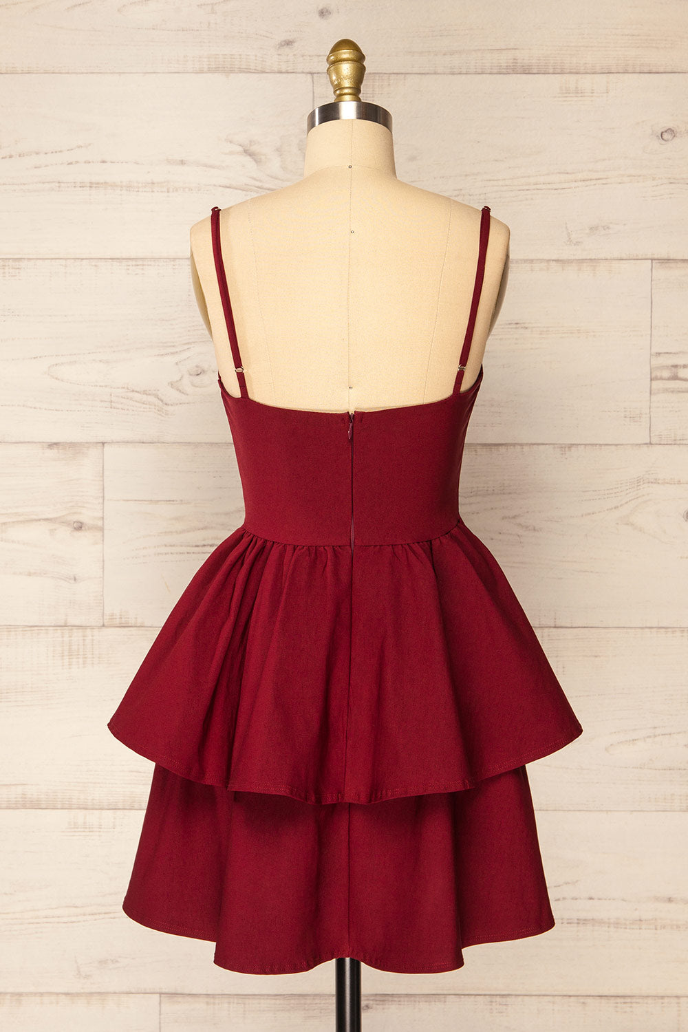 Tallemaja Burgundy Short Tiered A-Line Dress | La Petite Garçonne back view