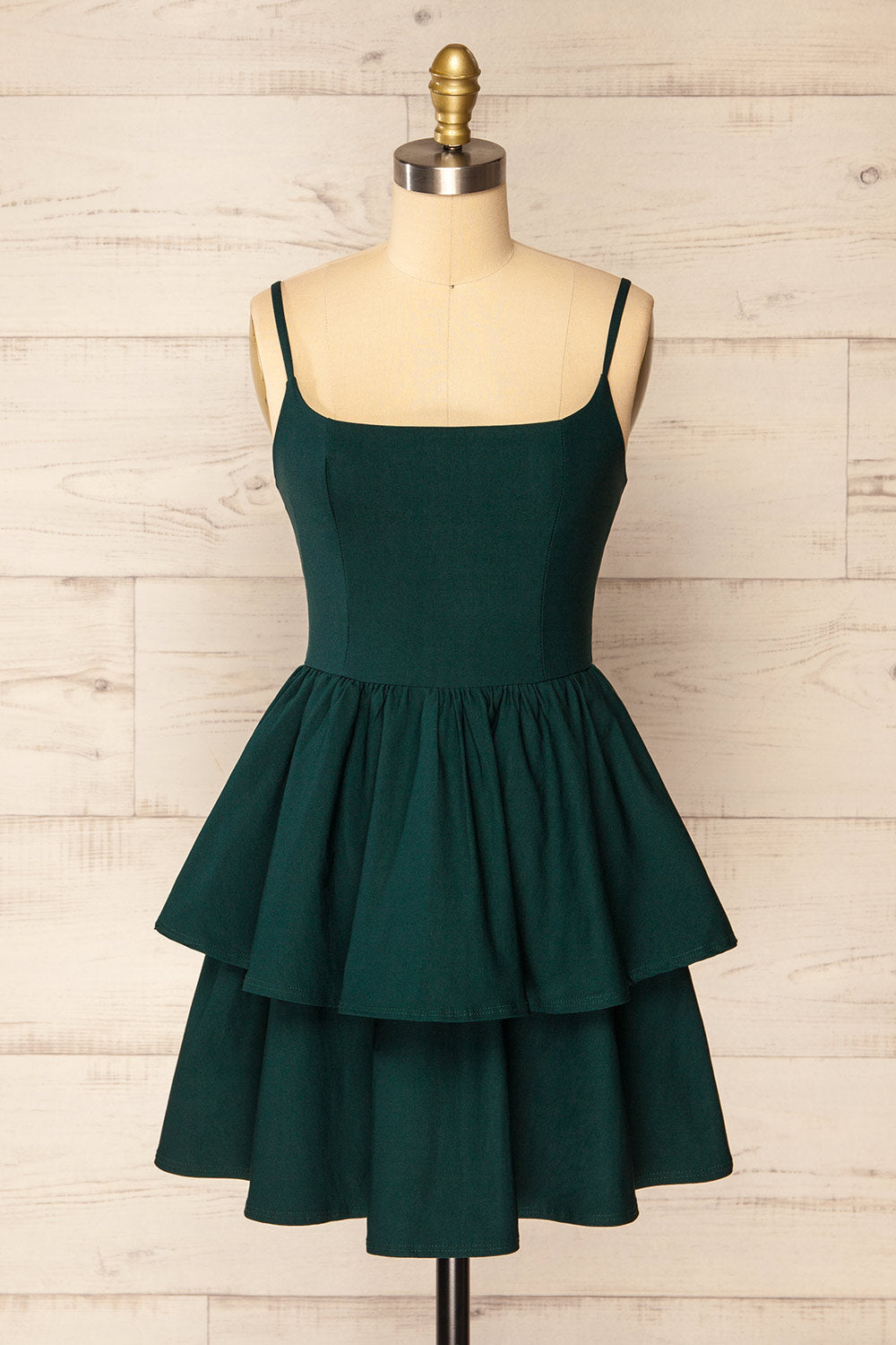 Tallemaja Green Short Tiered A-Line Dress | La Petite Garçonne front view