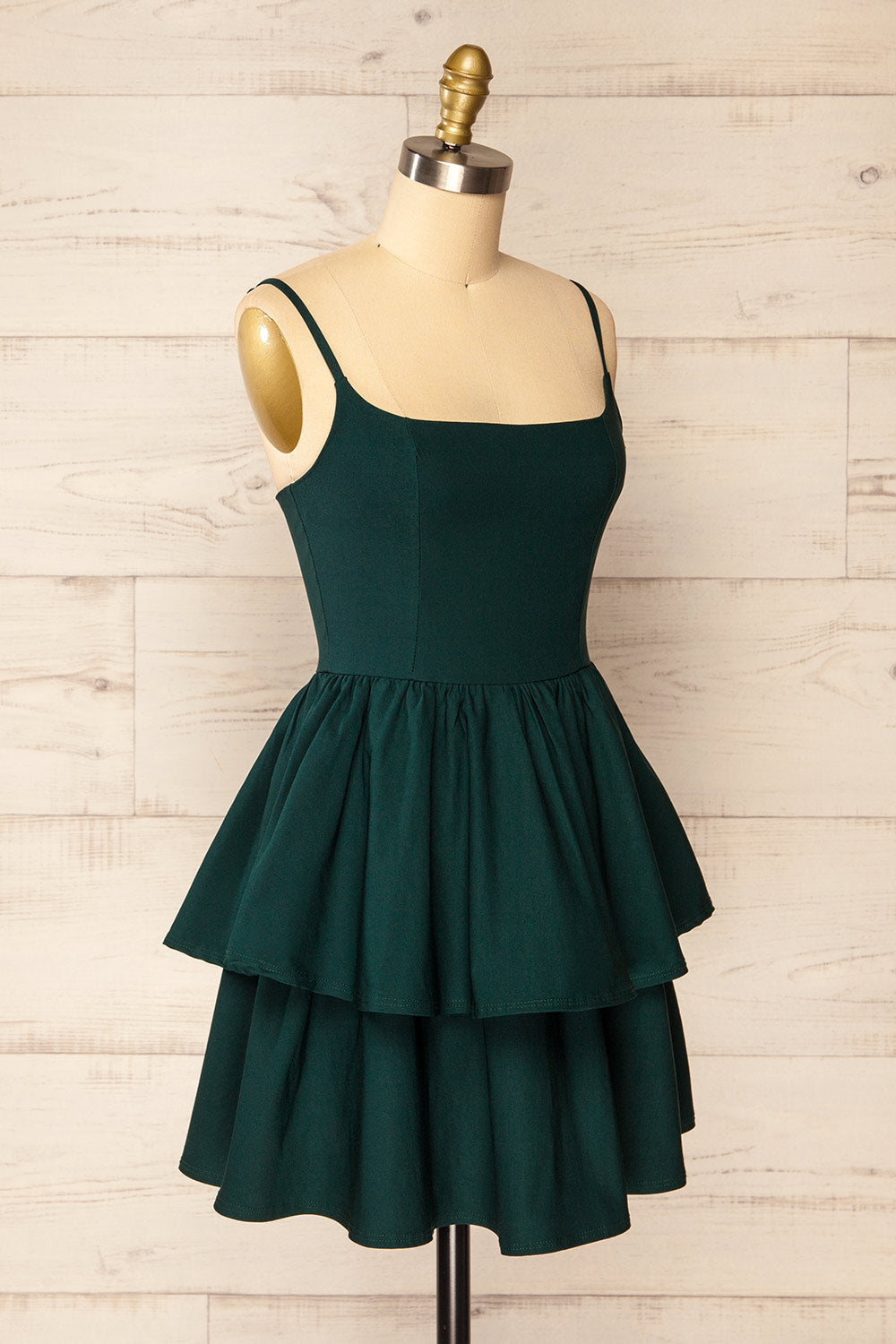 Tallemaja Green Short Tiered A-Line Dress | La Petite Garçonne side view