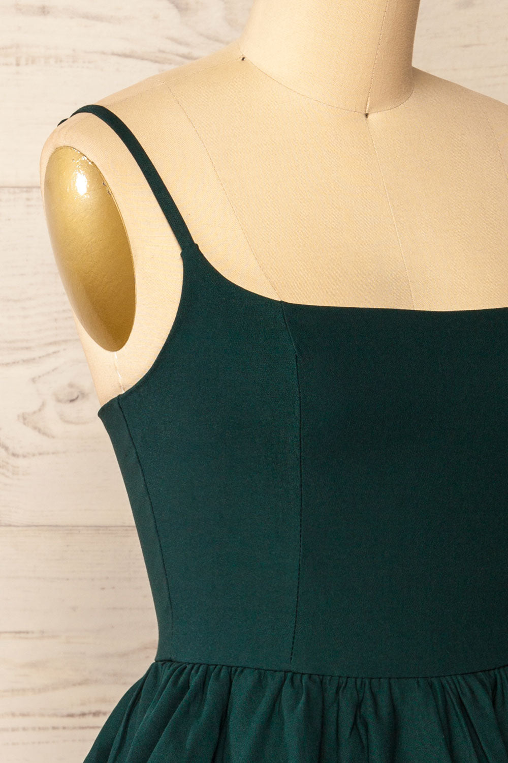 Tallemaja Green Short Tiered A-Line Dress | La Petite Garçonne side close-up