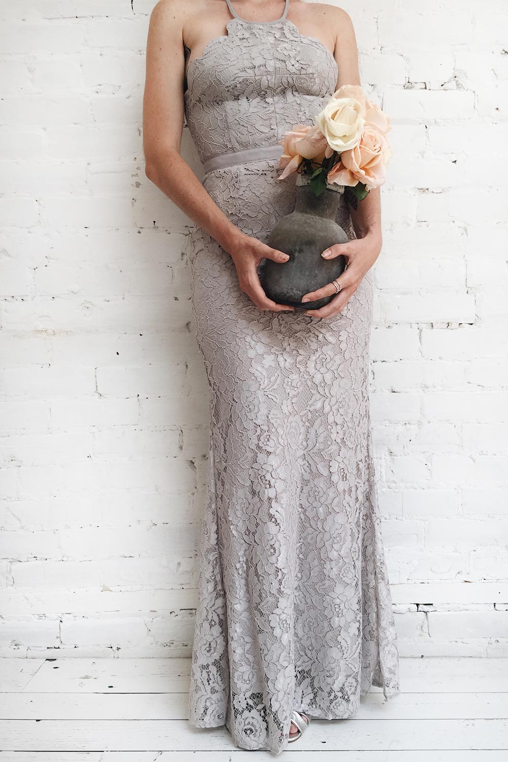 Tamia Lune - Grey lace maxi halter dress