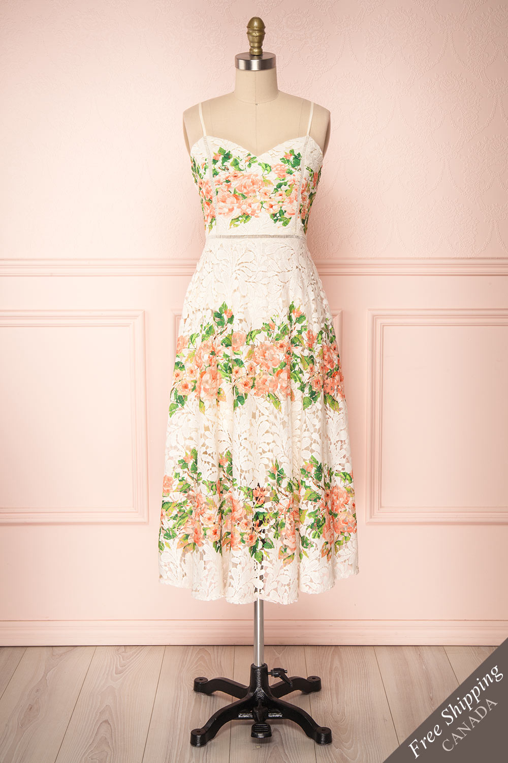 Tandil Ivory Lace Floral Printed A-Line Cocktail Dress | Boutique 1861