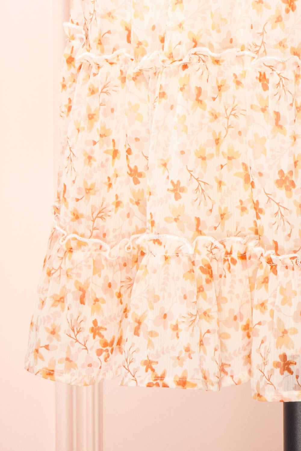 Taya Floral Cream Tiered Short Dress w/ Buttons | Boutique 1861 bottom