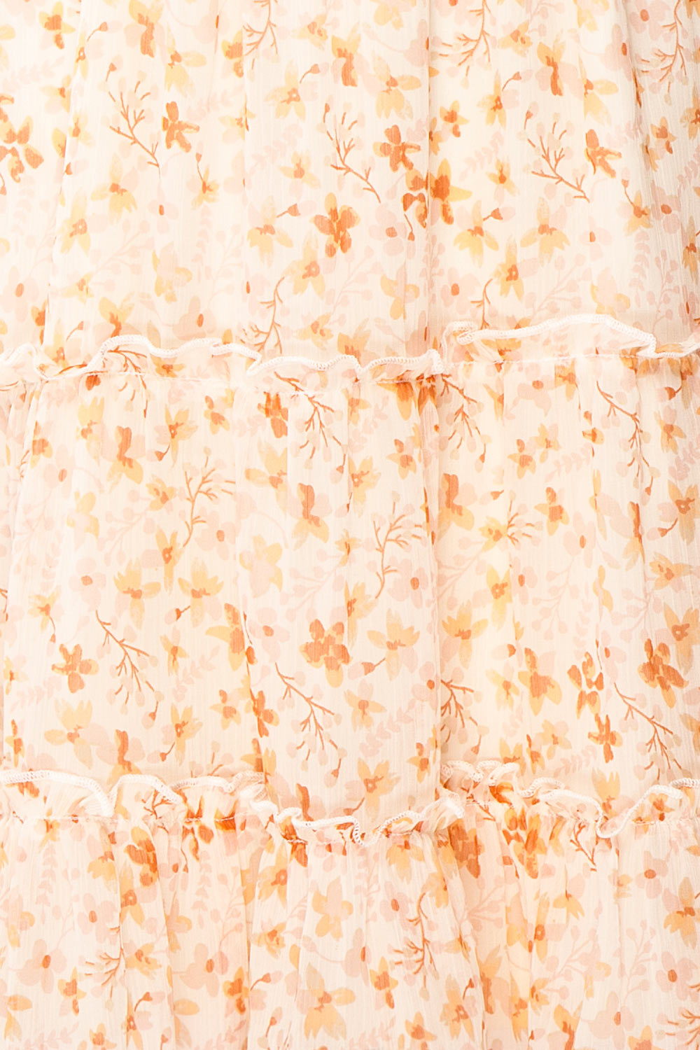 Taya Floral Cream Tiered Short Dress w/ Buttons | Boutique 1861 fabric