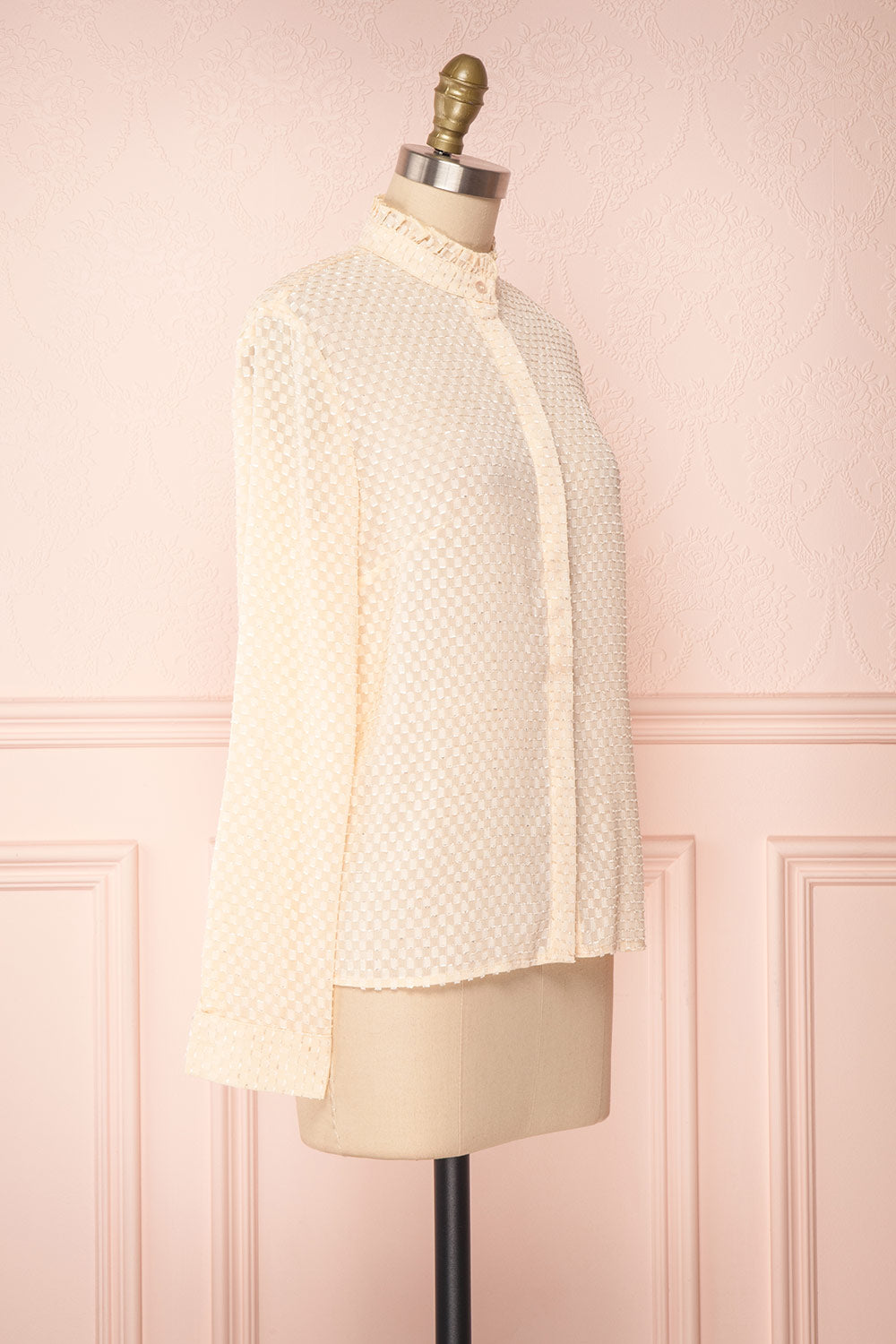 Tayce Pink Beige Shirt with Stand Collar and Plumetis | Boutique 1861 side view