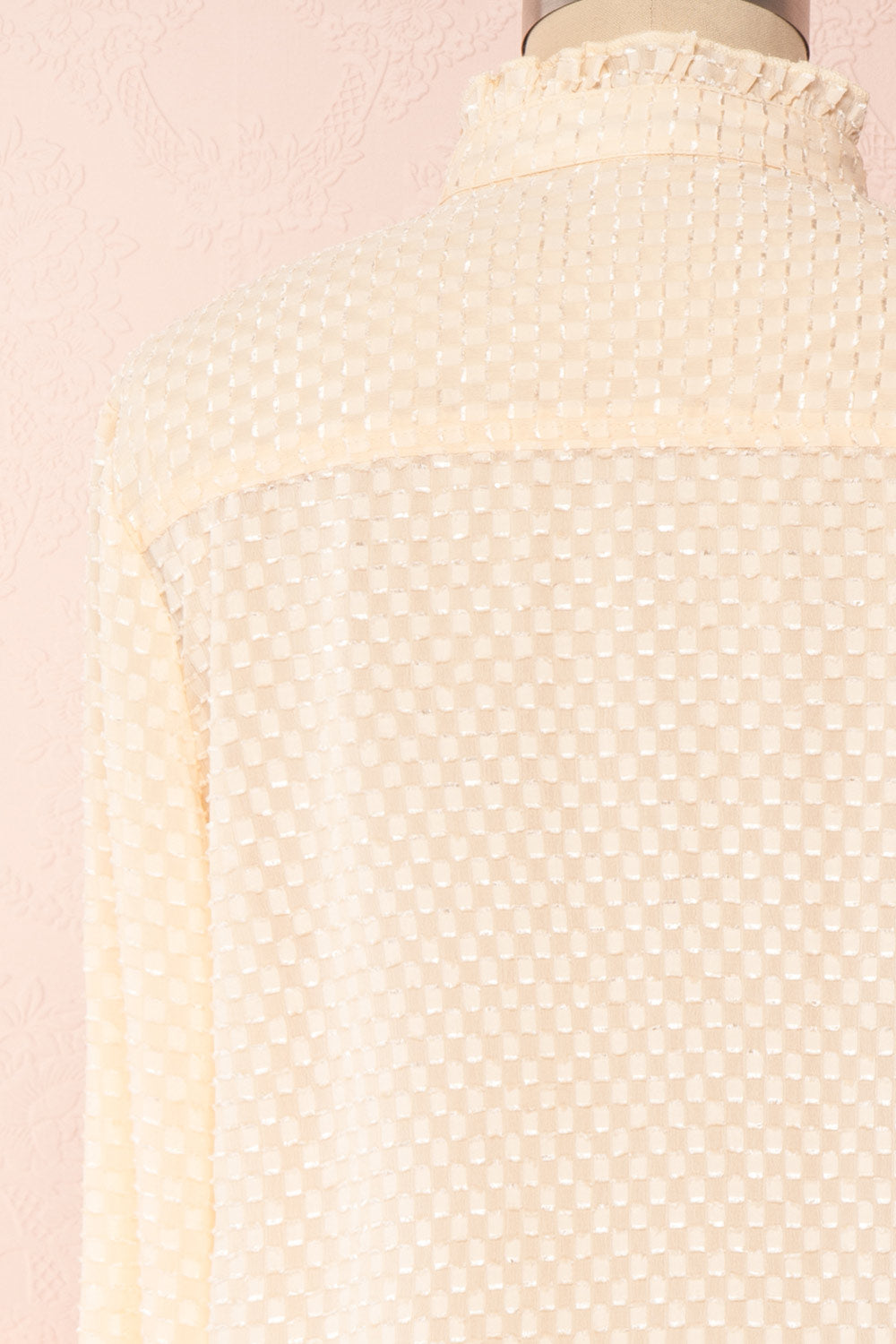 Tayce Pink Beige Shirt with Stand Collar and Plumetis | Boutique 1861 back close-up