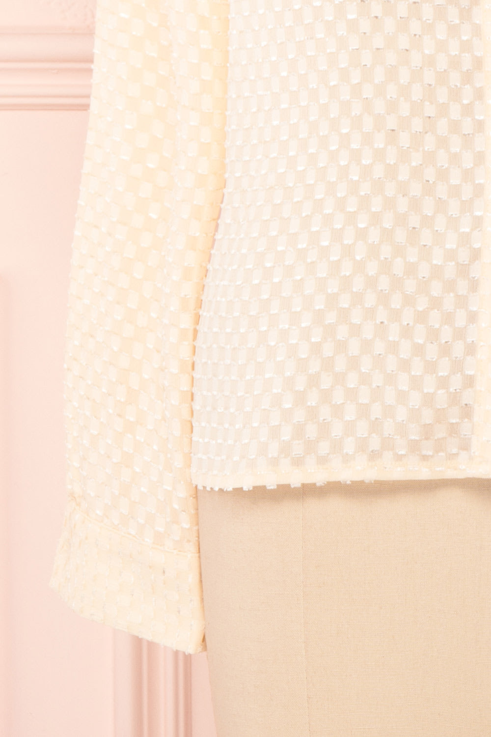 Tayce Pink Beige Shirt with Stand Collar and Plumetis | Boutique 1861 bottom close-up