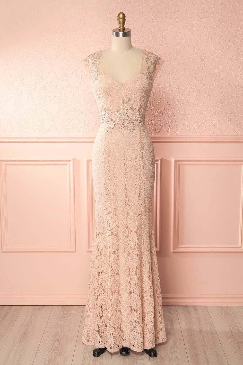Teala Blush Lace Open-Back Mermaid Gown front view | Boudoir 1861