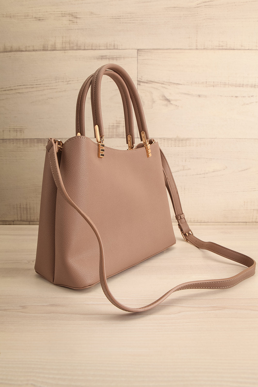 Tress Taupe Faux-Leather Crossbody Handbag | La petite garçonne side view