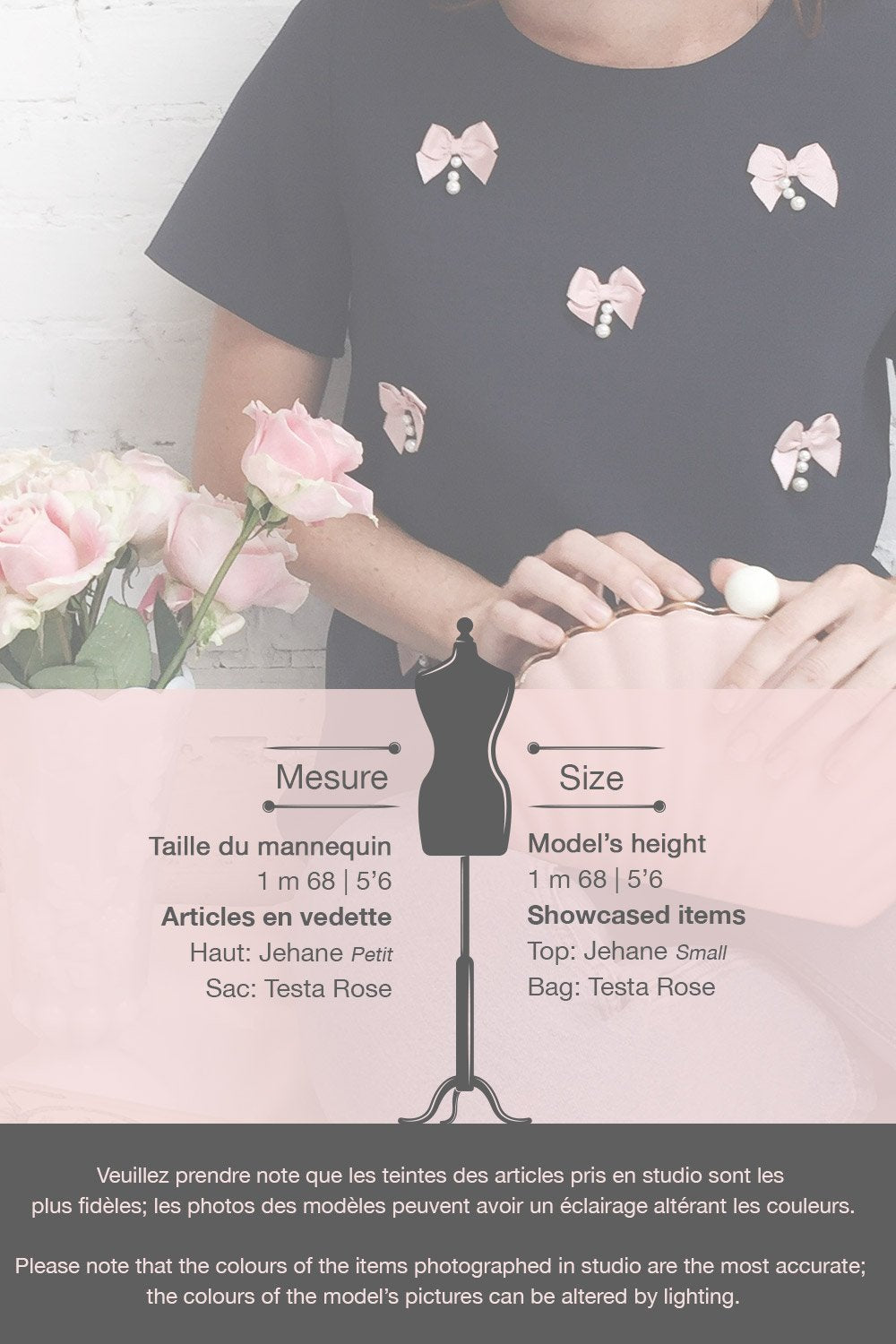 Jehane Loose Navy T-Shirt with Pink Bows & Pearls | Boutique 1861 10