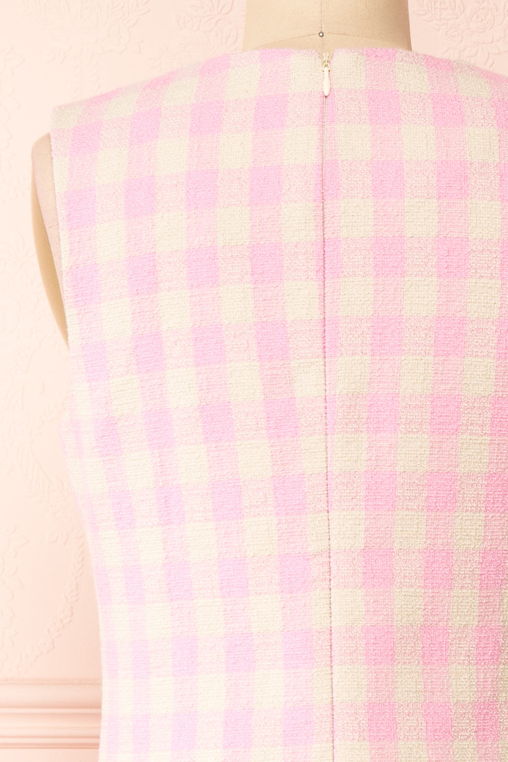Thais Short Pink Tweed Dress | Boutique 1861 back close-up