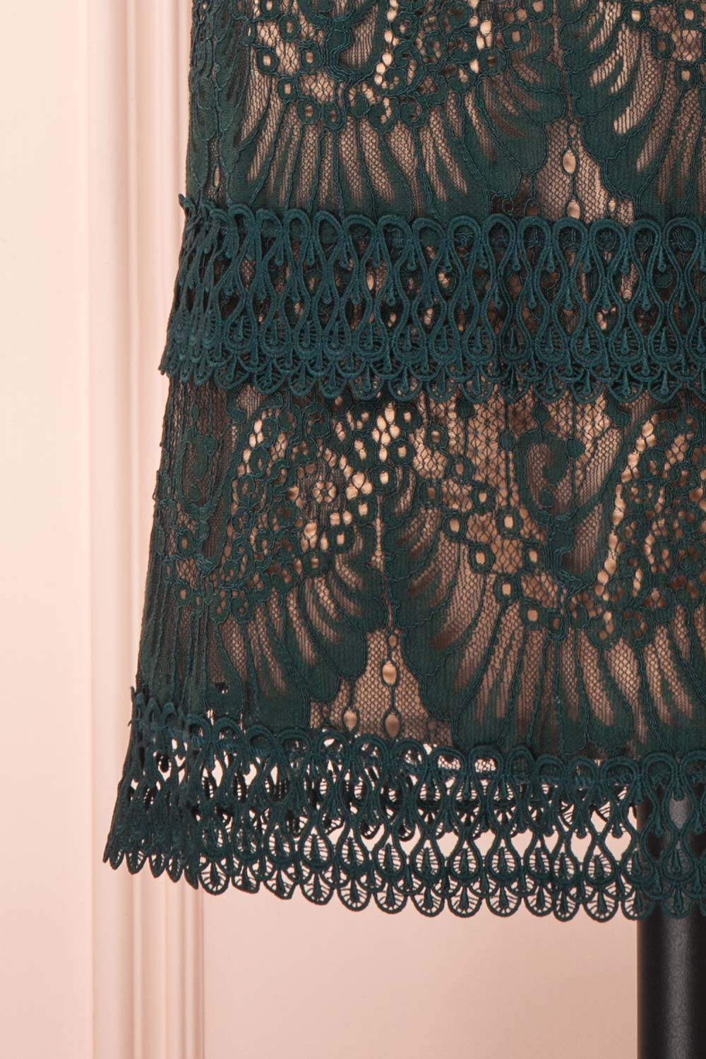 Theadora Green Lace Dress | Robe Cocktail | Boutique 1861 bottom close-up