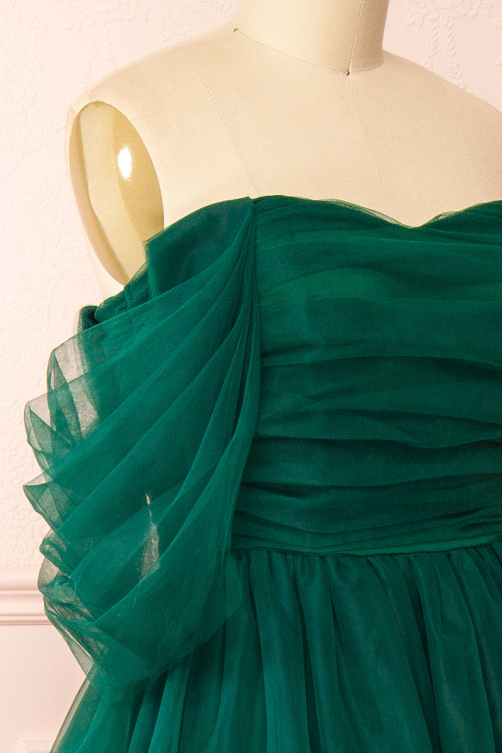 Thecia Green Tulle Tiered Maxi Dress | Boutique 1861 side close-up