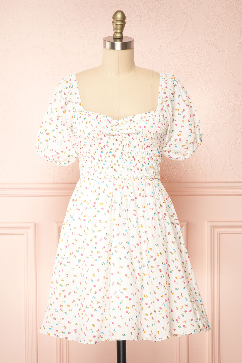 Theodora Floral Babydoll Dress w/ Sweetheart Neckline | Boutique 1861 front view