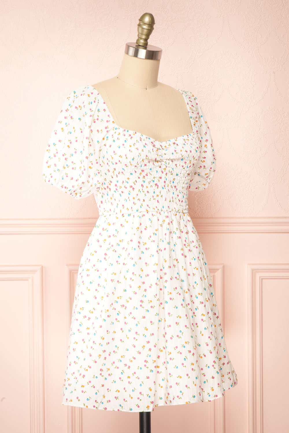 Theodora Floral Babydoll Dress w/ Sweetheart Neckline | Boutique 1861 side view