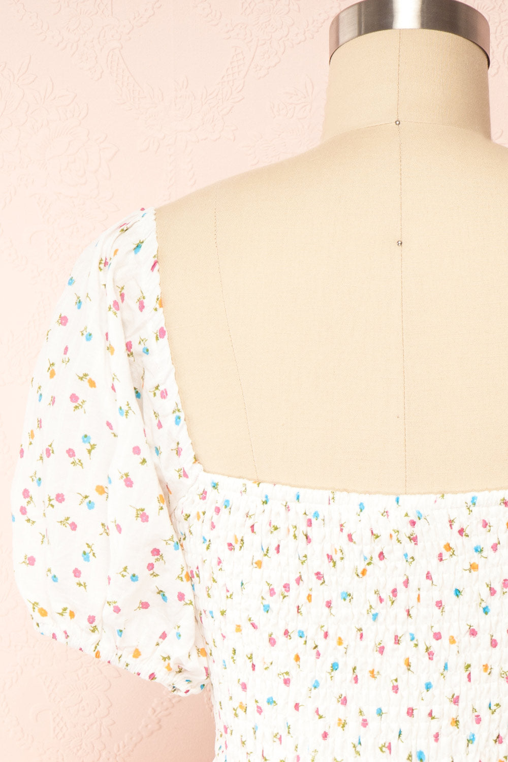 Theodora Floral Babydoll Dress w/ Sweetheart Neckline | Boutique 1861 back close up