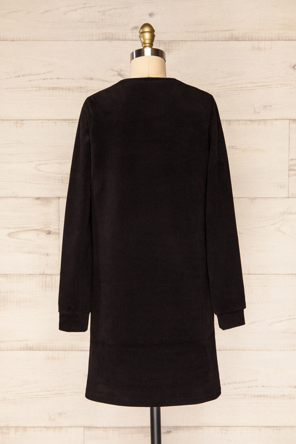 Tilburg BlackShort Ribbed Dress w/ Long Sleeves | La petite garçonne back view