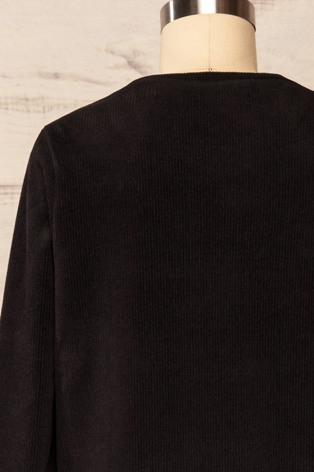 Tilburg BlackShort Ribbed Dress w/ Long Sleeves | La petite garçonne back close up